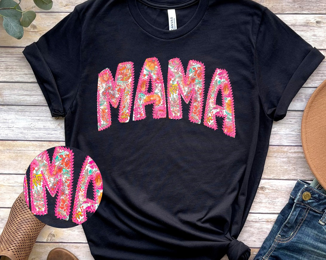 Mama Floral Stitching Tee