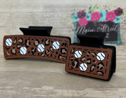 Baseball Leopard Hair Claw Clip