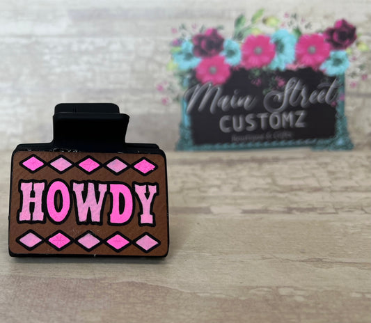 Pink Howdy Hair Claw Clip 2 inch