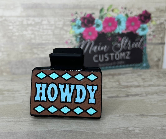 Blue Howdy Hair Claw Clip 2 inch