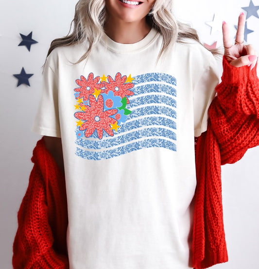 Lace and Floral Flag Tee